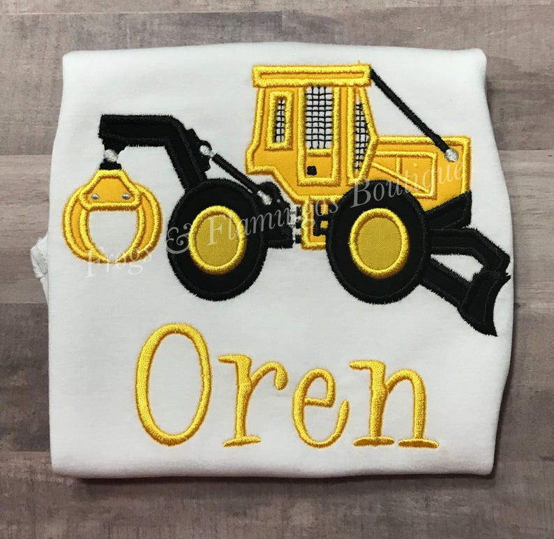 Skidder Baby Outfit Logging Equipment Design Infant Bodysuit Onesie Logger Theme Forestry Industry Clothing Tractor Applique Custom Name Option Newborn Boy Gift Cotton Comfortable Wear Unique Machinery Pattern Special Baby Shower Present