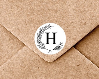 Initial monogram sticker Clear initial sticker White round name stickers Custom name sticker Personalized round label Envelope seal