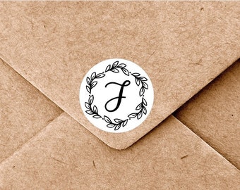 Initial monogram sticker Clear initial sticker White round name stickers Custom name sticker Personalized round name stickers Envelope seal