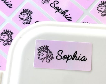 Unicorn name labels for water bottle school kids  Waterproof name tag Personalized Daycare labels Preschool labels Pink hologram