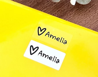 Heart name labels for school supply kids  Waterproof name tag Personalized Daycare labels Preschool labels Clear name stickers
