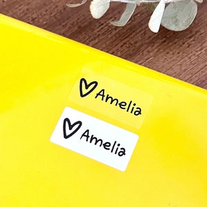 Heart name labels for school supply kids  Waterproof name tag Personalized Daycare labels Preschool labels Clear name stickers