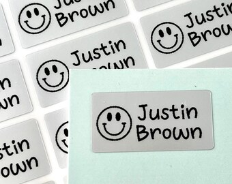 Waterproof Name Labels Personalized Smiley Face Silver Name Stickers Dishwasher Safe Labels For Daycare And School