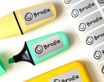School Name Stickers Personalized Waterproof Lunch Box Stickers Smiley Face Name Labels Cute Baby Stickers