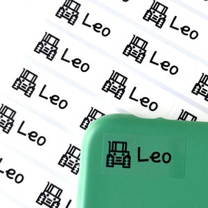 Clear name stickers for boys | Boy name labels  | Daycare labels | Name sticker labels | Clear labels customized | Bulldozer label stickers