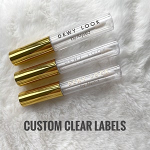 Clear lip gloss labels  | Cosmetic stickers | Custom clear labels | Lip gloss label stickers | White font clear labels