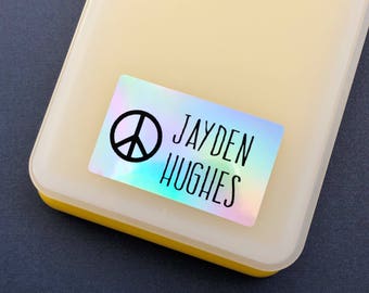 Peace symbol waterproof name labels boy Name tag stickers Kid labels Boy name stickers School labels Etsy Kids labels Personalized label