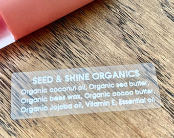 Etiquetas de ingredientes / Pegatinas transparentes para brillo labial / Etiquetas de ingredientes cosméticos / Etiquetas transparentes / Etiquetas personalizadas / Etiquetas con fuente blanca