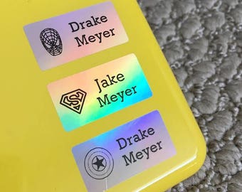 Dishwasher safe labels | Waterproof labels | Name labels | School labels | Daycare labels | Soccer name labels | Silver hologram 24 counts