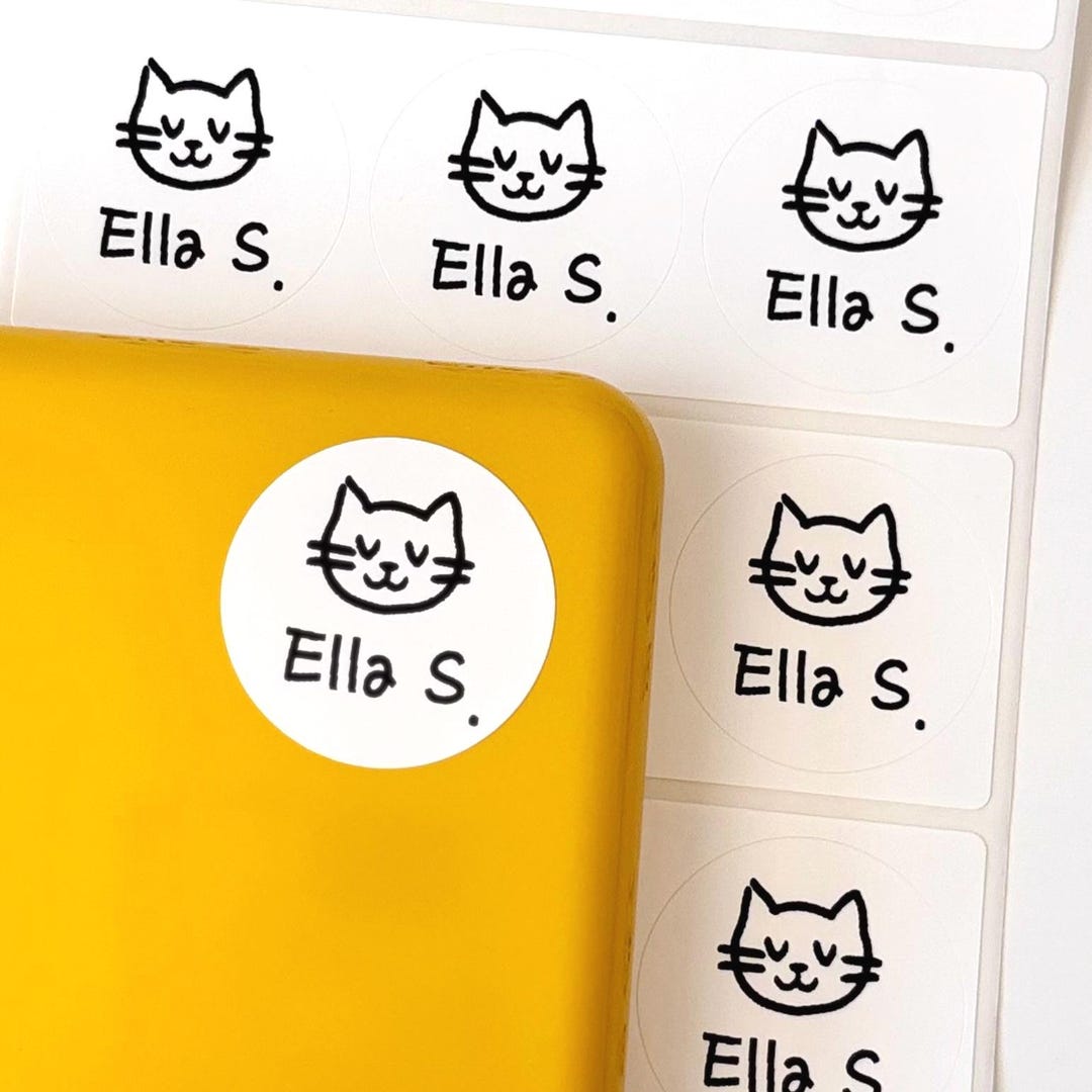 Cat Labels Paper Cat Name Sticker Labels Personalized Waterproof School Labels Simple ...
