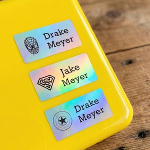 Superhero Name Labels Holographic Waterproof Dishwasher Safe School Name Tag Stickers for Kids