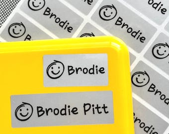 Waterproof Name Labels For Daycare Custom Name Stickers Dishwasher Safe Lunchbox Labels Smiley Face Silver Stickers