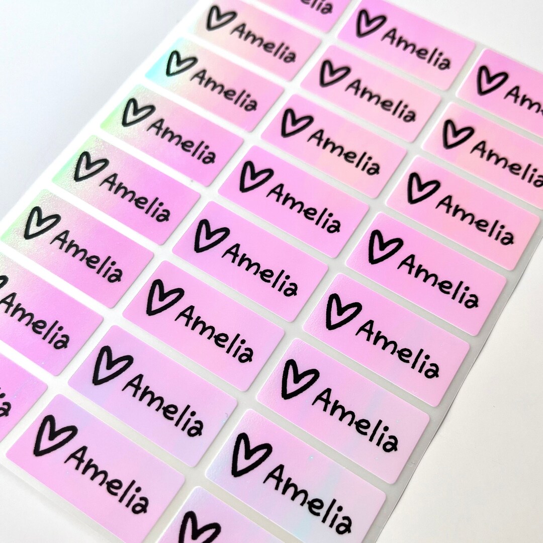 Heart Name Labels for Water Bottle School Kids Waterproof Name Tag ...