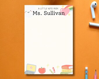 Cute Teacher Notepad Custom Name Sticky Notes Personalized School Supplies Stationery Gift for Teachers Appreciation End of Year Present