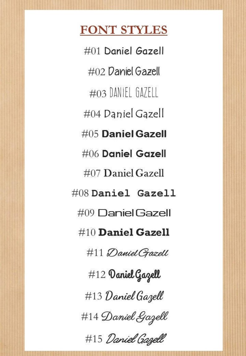May include: A list of 15 different font styles for the name "Daniel Gazell". Each font style is numbered from 1 to 15.