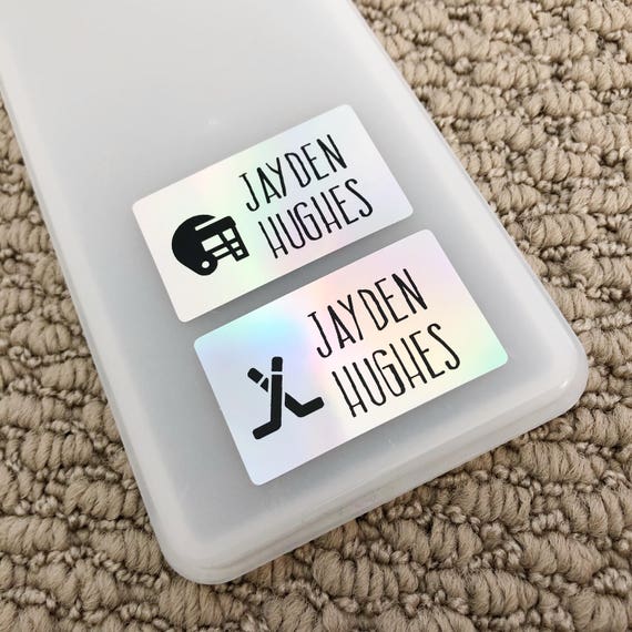 Hockey labels | Hockey stickers | Hockey gifts | Hockey name labels | Hockey mom |  Boy name labels | Hockey kids gifts | Hologram silver