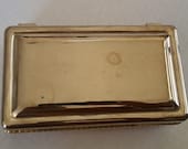 Vintage SILVER JEWELRY BOX International Silver Company Silver Plate Red Lining Hinged Heavy Mirror Insert Mid Century Modern Art Deco