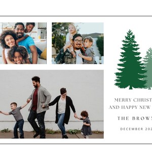 Joyeux Noël et bonne année carte de vœux | carte photo de vacances | Carte Pour Les Fêtes | Arbre d'hiver à feuilles persistantes | Modèle téléchargeable Canva |