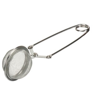 May include: A silver tea infuser with a mesh ball and a long handle. The handle has a spring-loaded mechanism that allows it to open and close.