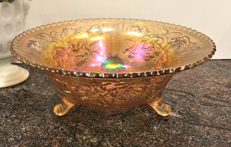 Marigold Lustre Rose Vintage Imperial Glass Bowl Summer Gold Fruit Bowl Rubigold
