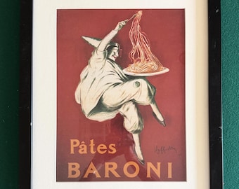 Vintage Advertising Poster, Framed Pates Baroni, Leonetto Cappiello, Vintage Spaghetti Art, Kitchen Decor, 19 1/2  x 15 1/2