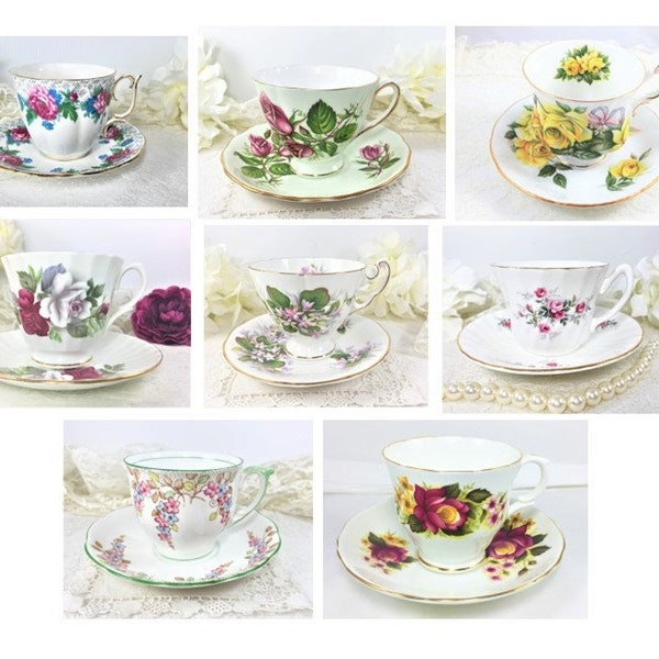 Teacup and Saucer Selection, Choice of Teacups and Saucers, Sold by the Set, Mismatched Teacups and Saucers