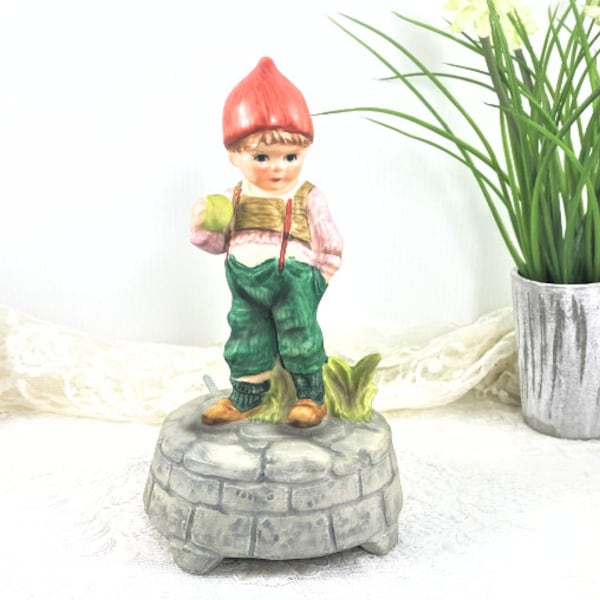 Vintage Schmid Brothers Music Box / Born Free / Boy with Apple Figurine / Mother's Day Gift / Gift for Teacher