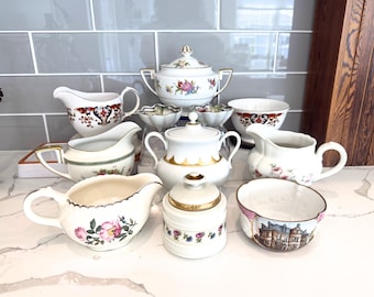 Mismatched Vintage  Sugar Bowls & Creamers, Salt Cellar Set: Tea Party, Receptions, Showers, Wedding