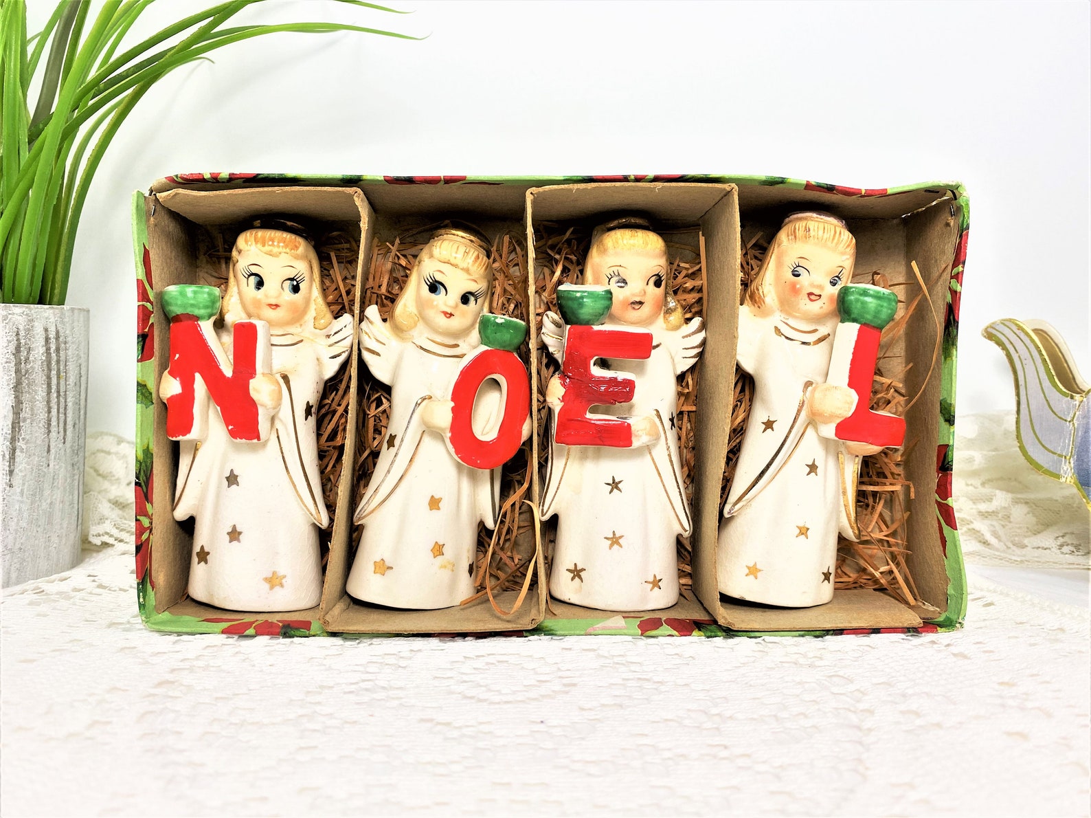 Commodore NOEL Angel Candle Holders Set of 4 Original Box Etsy