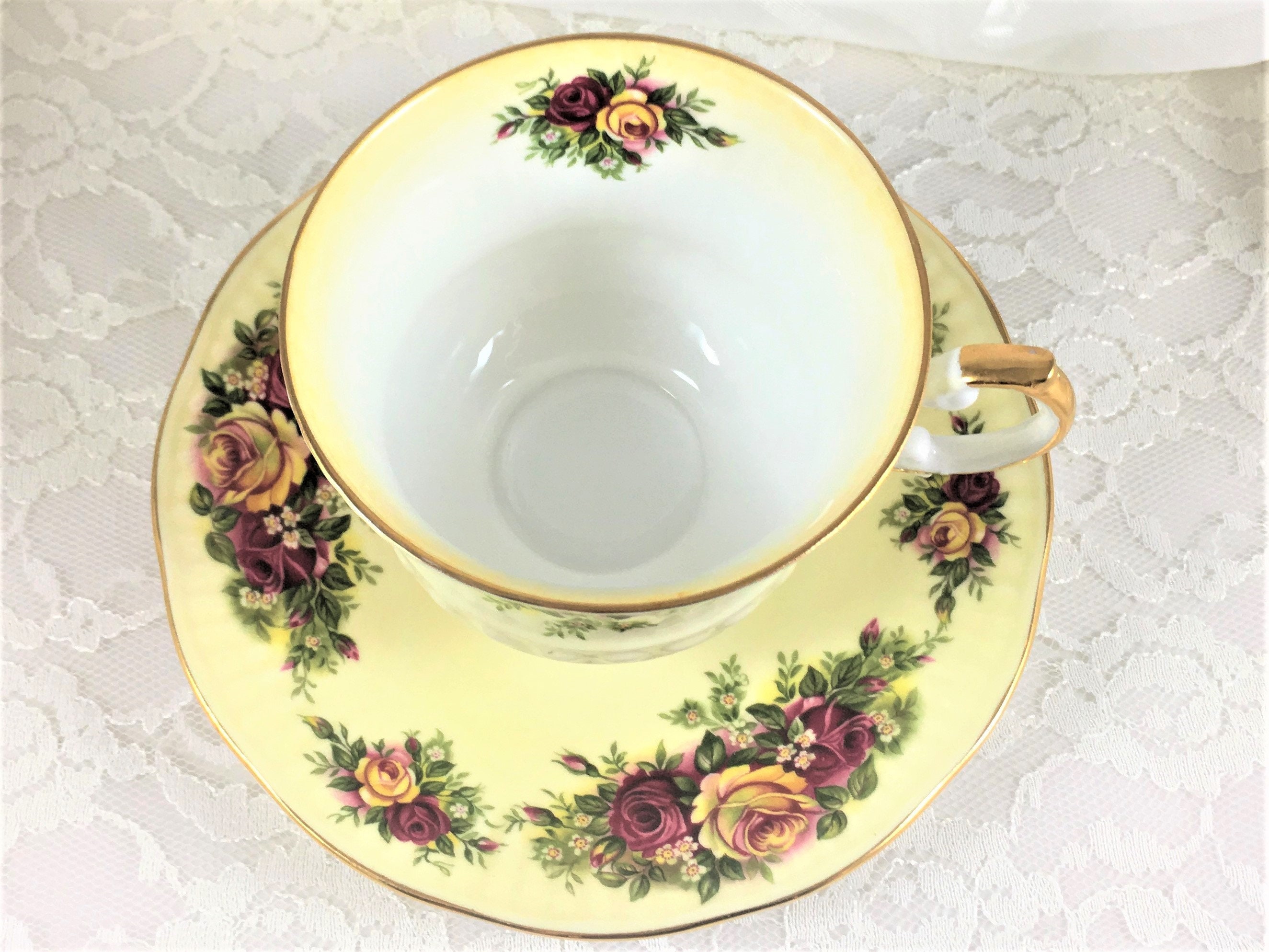 Elizabethan Bone China Teacup & Saucer Yellow Roses Floral | Etsy