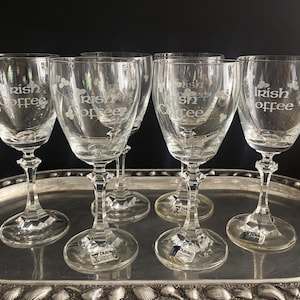 Vintage Duiske Irish Coffee Handcut Glass Goblets Set of 6 Made in Ireland Original Box