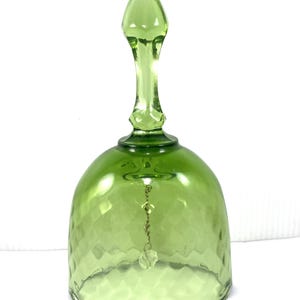Vintage Fenton Green Glass Bell: Diamond Pattern Art Glass
