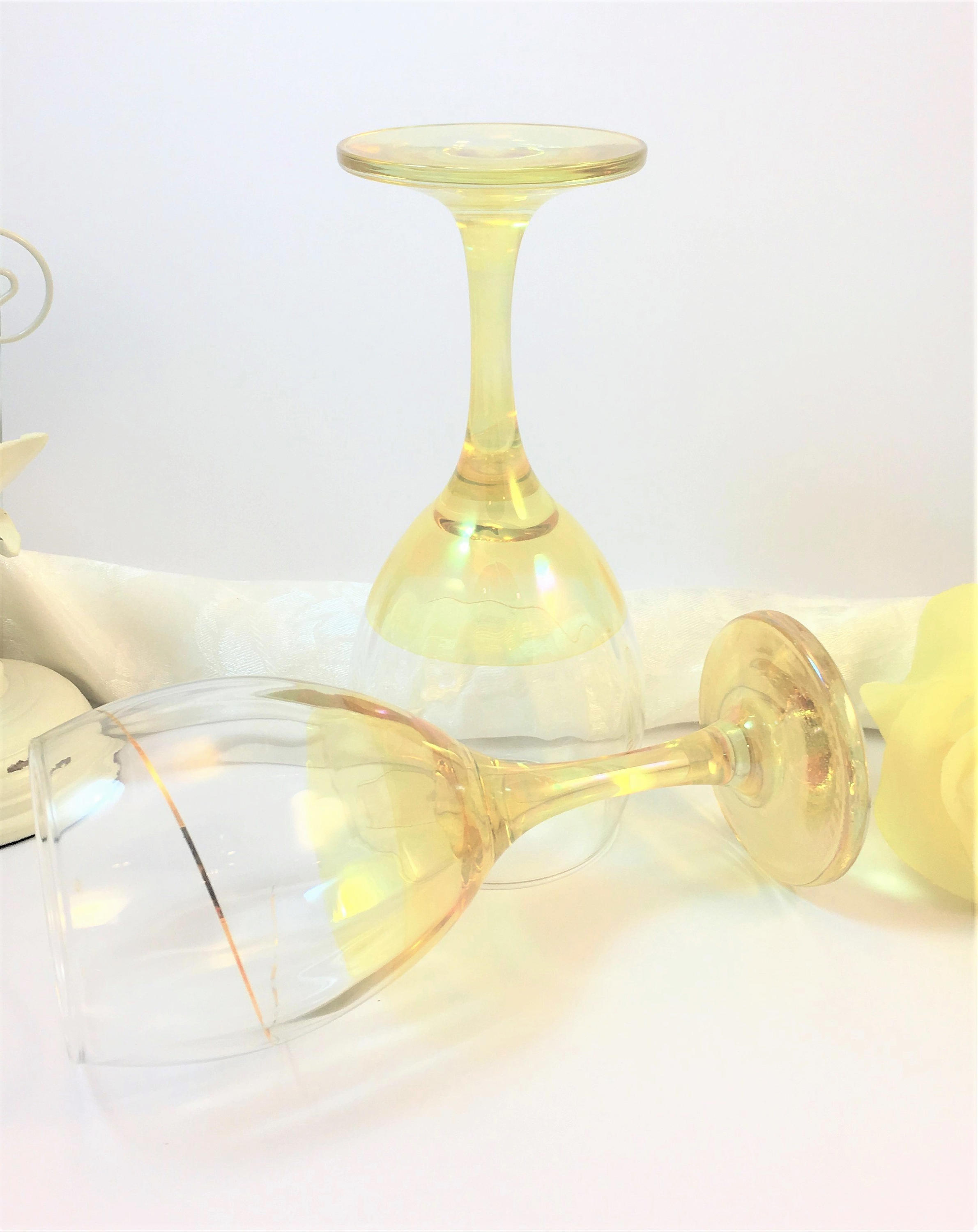 Vintage Yellow Stemware Gold Trim Wine Glasses Water Etsy