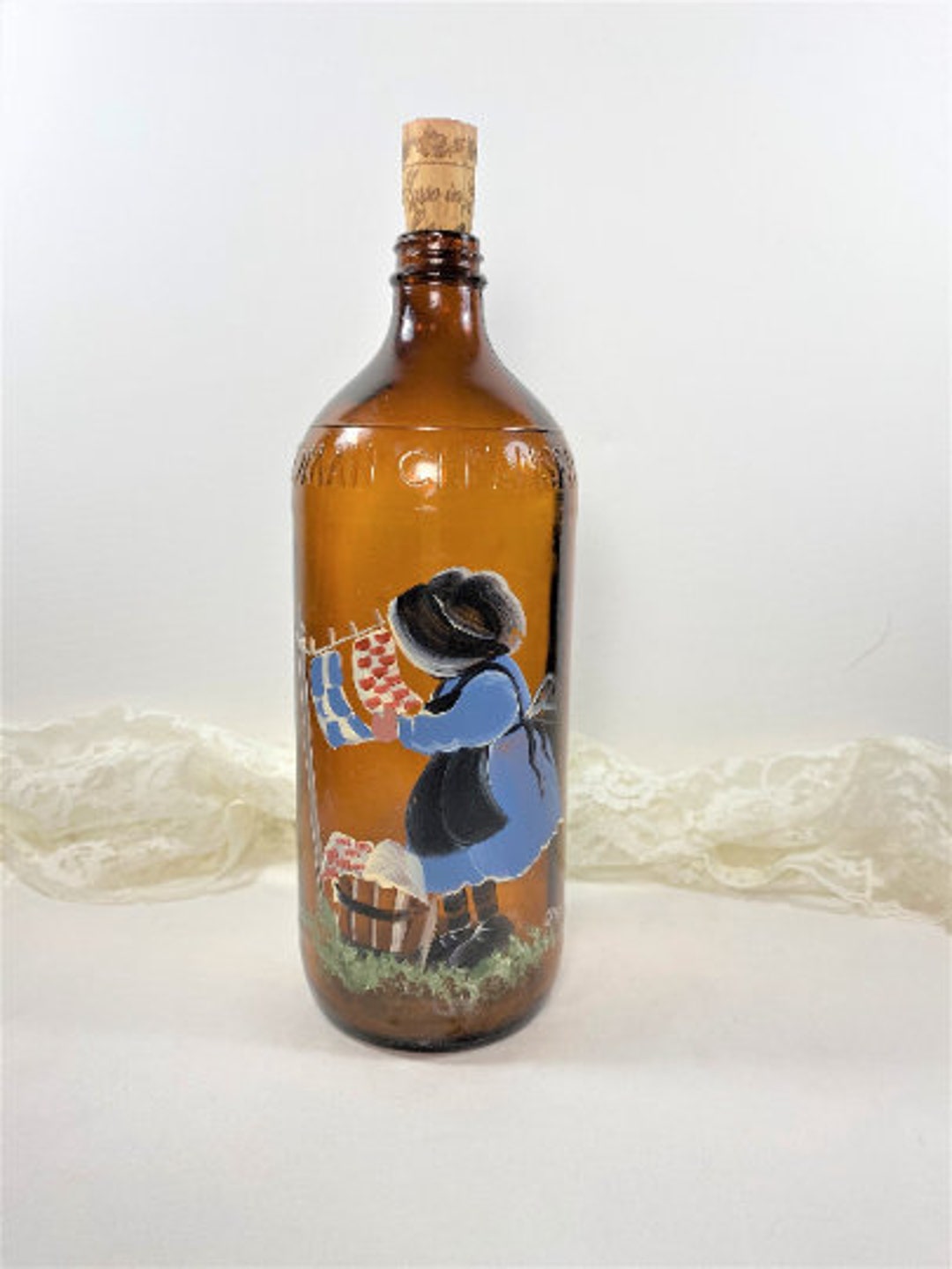 Roman Cleanser Bottle 1950's, Bleach Bottle, Hand Painted Bottle, Collectible Bottle, Farmhouse