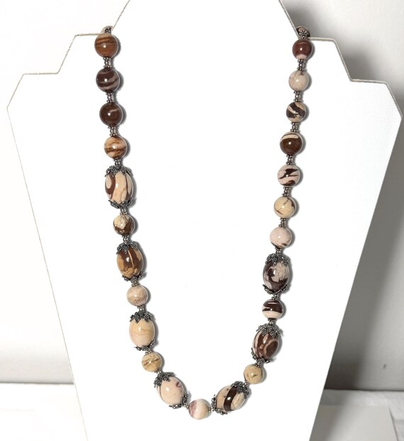 Jasper Necklace, 28" Merav Sterling Silver Zebra Jasper