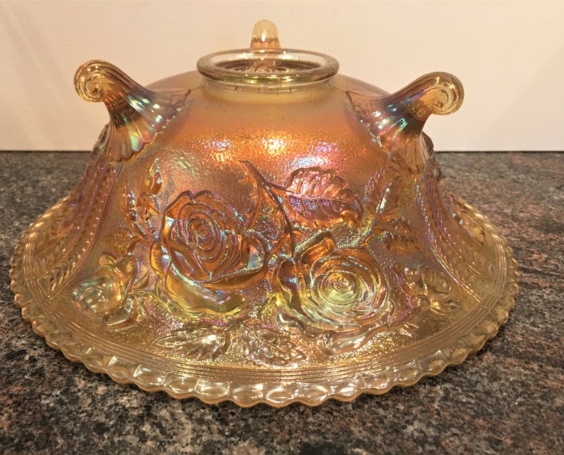 Marigold Lustre Rose Vintage Imperial Glass Bowl Summer Gold Fruit Bowl Rubigold