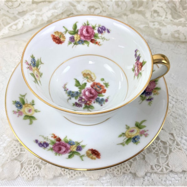 Vintage Noritake Phyllis Pattern Teacup and Saucer - Floral China - Gold Trim - ca 1930's+