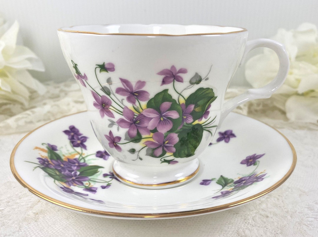 Teacup & Saucer Purple Violets Crown Trent Hamilton Etsy