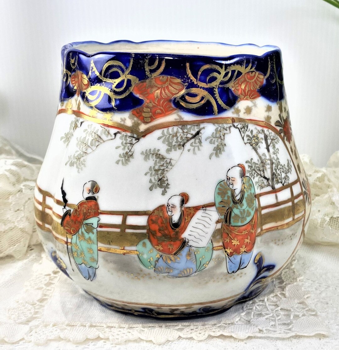 Vintage Nippon Open Ginger Jar Planter Vase Cobalt Blue Gold Etsy