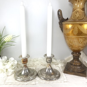 Oneida Silver Plated Candlestick Holders 4 1/2&quot; Tall Pair of Candle Holders Elegant Table Decor Thanksgiving Decor