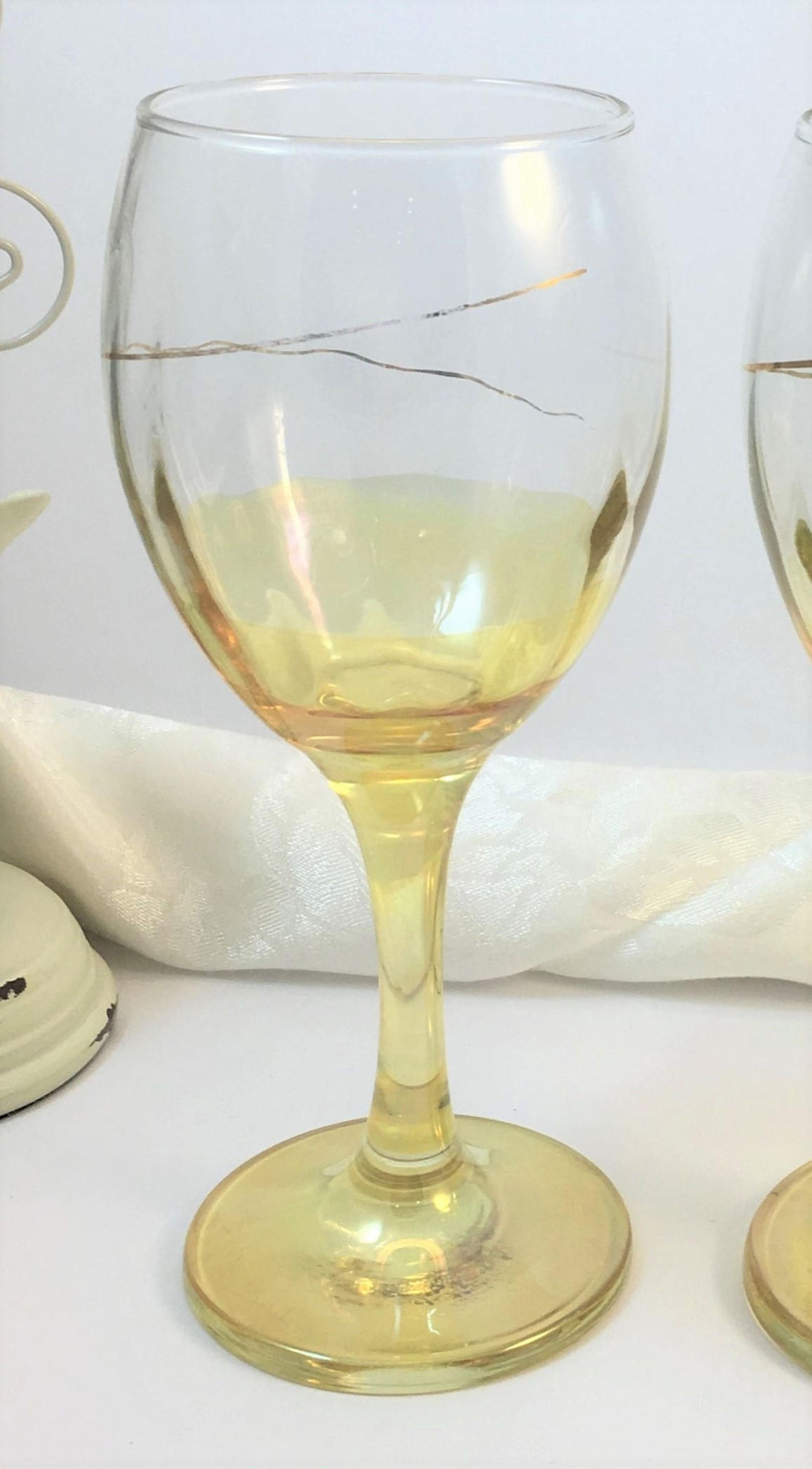 Vintage Yellow Stemware Gold Trim Wine Glasses Water Etsy