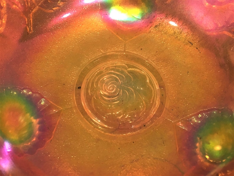 Marigold Lustre Rose Vintage Imperial Glass Bowl Summer Gold Fruit Bowl Rubigold