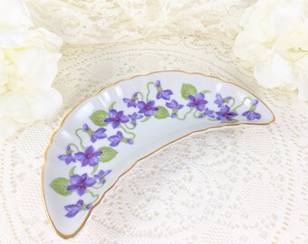 Jewelry Dish, Bone Dish - Vintage Porcelain Hand Painted Violets - Dresser Decor, Jewelry Holder, Gifts for Her, Bridesmaid Gift