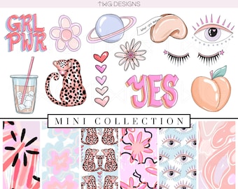 Pink Collage Clip Art & Digital Paper Collection Bundle | Etsy