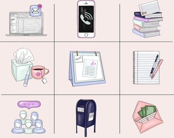 Íconos de planificador en acuarela: Clip art de lista de tareas dibujada a mano (descarga digital PNG)