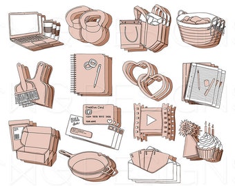 Neutral Planner Icons Clip Art Clipart Acuarela Dibujada a mano Planos planos de la lista de tareas pendientes Iconos Garabatos Digital Clip Art Stickers Graphics Bundle