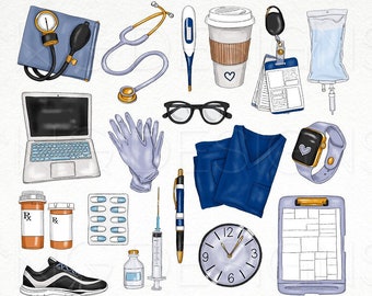 Medical Clip Art: Watercolor Nurse & Doctor Icons (Digital Download)