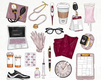 Medical Clip Art: Watercolor Nurse & Doctor Graphics (Digital Download)
