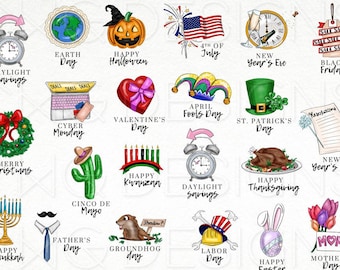 Iconos navideños en acuarela: gráficos PNG dibujados a mano (descarga digital)