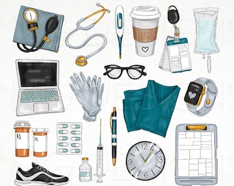 Medical Clip Art: Watercolor Nurse & Doctor Icons (Digital Download)
